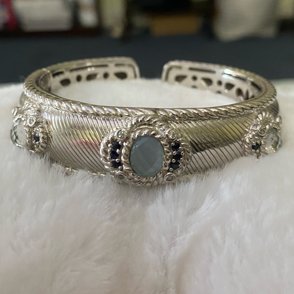 Judith Ripka Sterling Jade Doublet and Sapphire Bangle